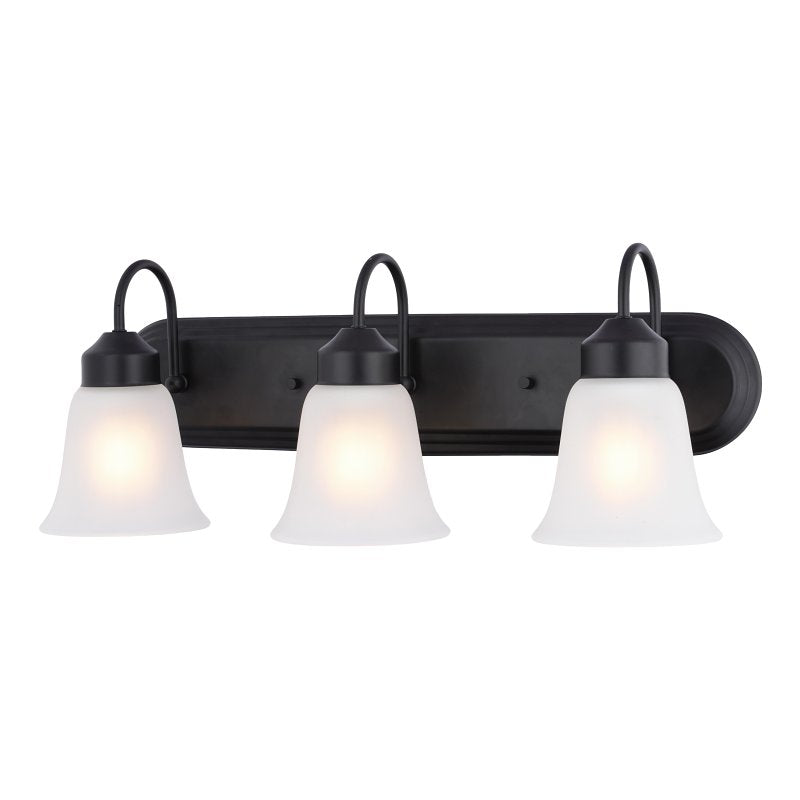 Boston Harbor OG24016 Vanity Light, 60 W, 3-Lamp, 24 in W, Steel Fixture, Matte Black Fixture with Frosted White Glass