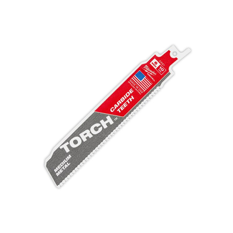 Milwaukee TORCH 48-00-5251 Reciprocating Saw Blade, 1 in W, 6 in L, 10 TPI, Carbide Cutting Edge