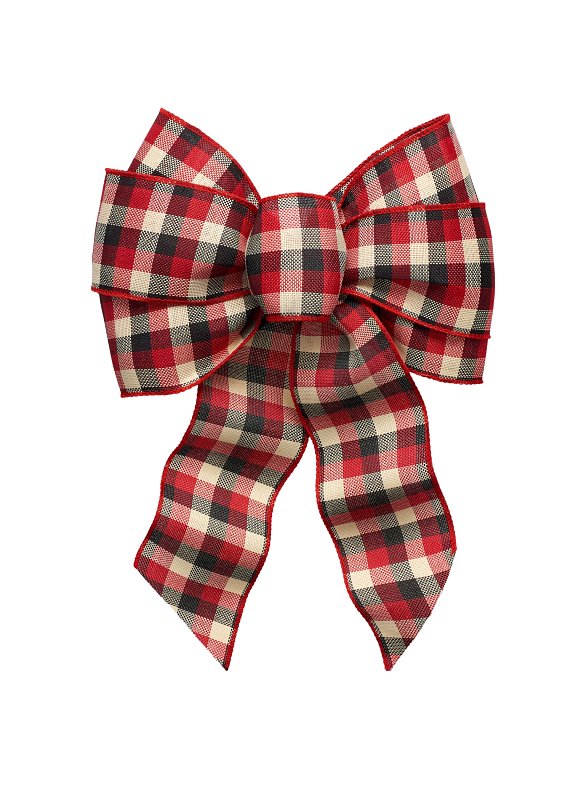 Holidaytrims 6129 Plaid Wired Bow, Black/Red, Pack of 12