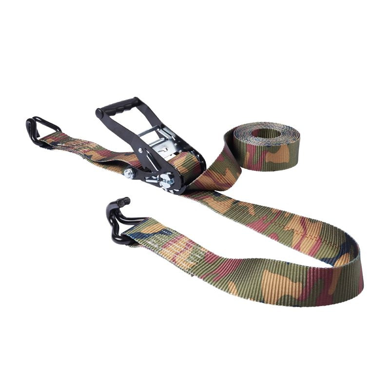 Keeper 47370-4C Tie-Down Ratchet, 2 in W, 16 ft L, Woodland Camouflage, 3333 lb Working Load, Double J-Hook End