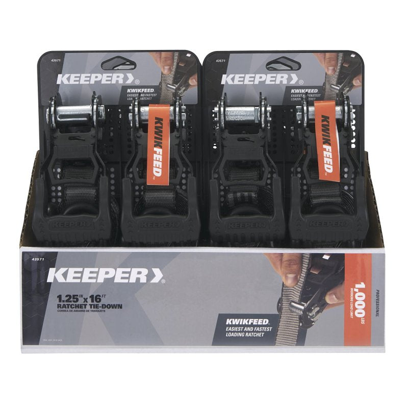 Keeper 43571 Tie-Down, 1-1/4 in W, 16 ft L, 1000 lb, S-Hook End Fitting