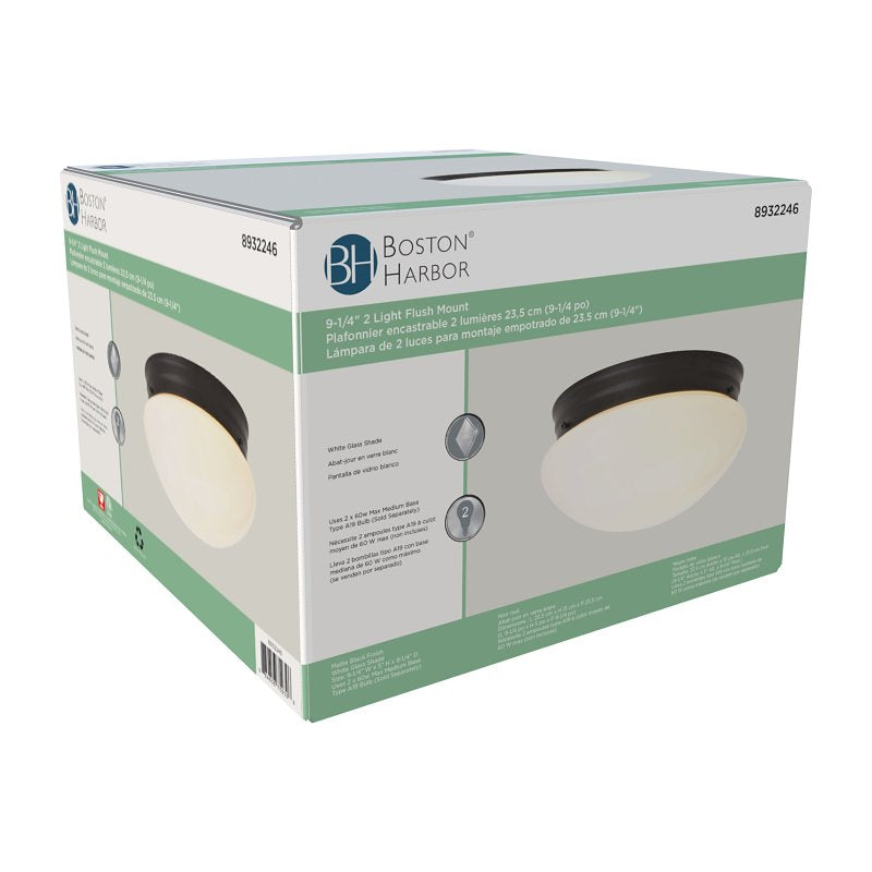 Boston Harbor OG24008 Ceiling Light, 120 V, 2-Lamp, CFL, Incandescent, LED Lamp, Metal Fixture, Matte Black Fixture