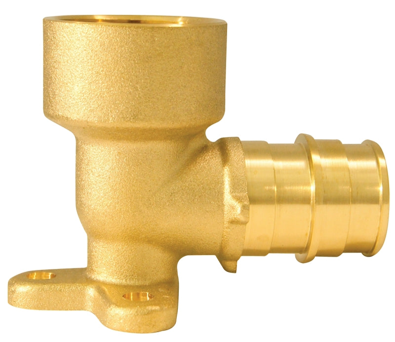 Apollo ExpansionPEX Series EPXDEE34 Drop Ear Pipe Elbow, 3/4 in, Barb x FNPT, PEX-A, 90 deg Angle, Brass