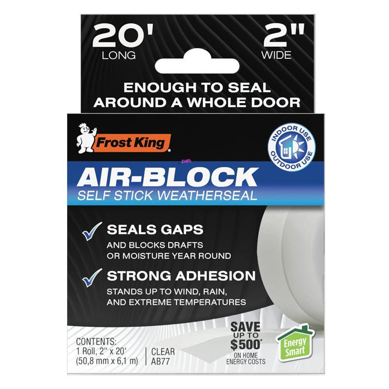 Frost King AB77 Draft Guard Weatherstrip, 2 in W, 20 ft L, PVC, Clear
