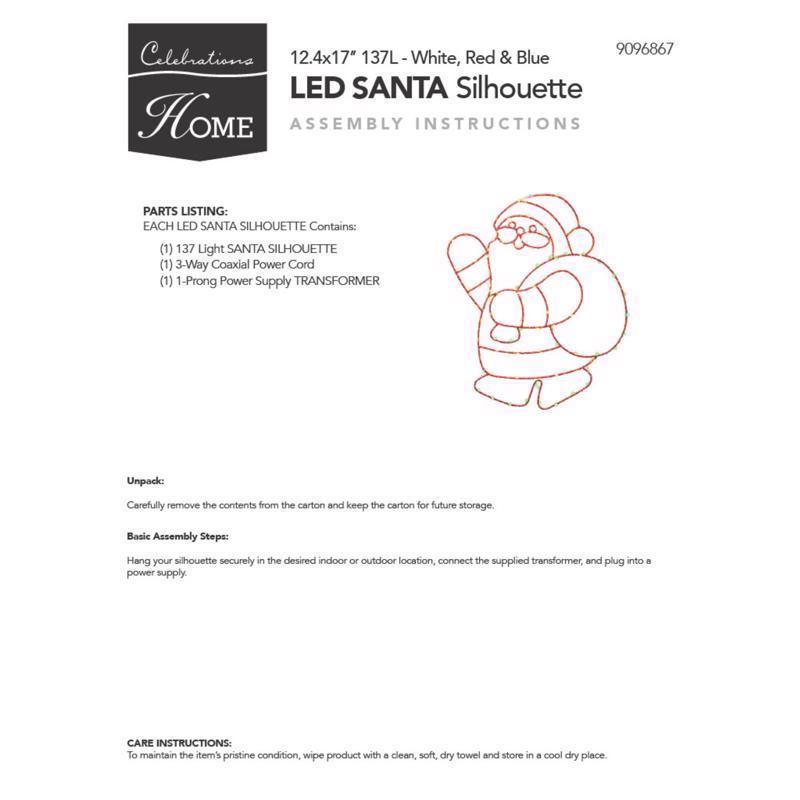 Celebrations LED Santa Silhouette 14 in. Hanging Decor