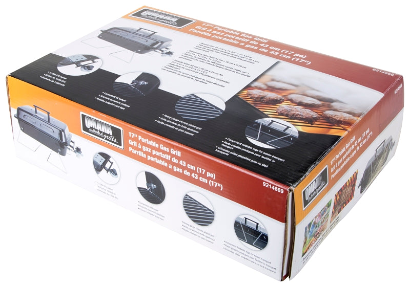 Omaha YL1081 Portable Gas Grill, 1-Grate, 168 sq-in Primary Cooking Surface, Black, Steel Body