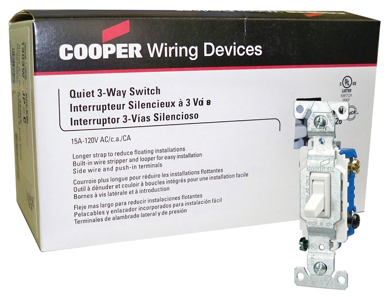 Eaton Wiring Devices 1303W-JP-C Series Toggle Switch, White, Silver Contact, 15 A, 120 V, Polycarbonate Housing Material