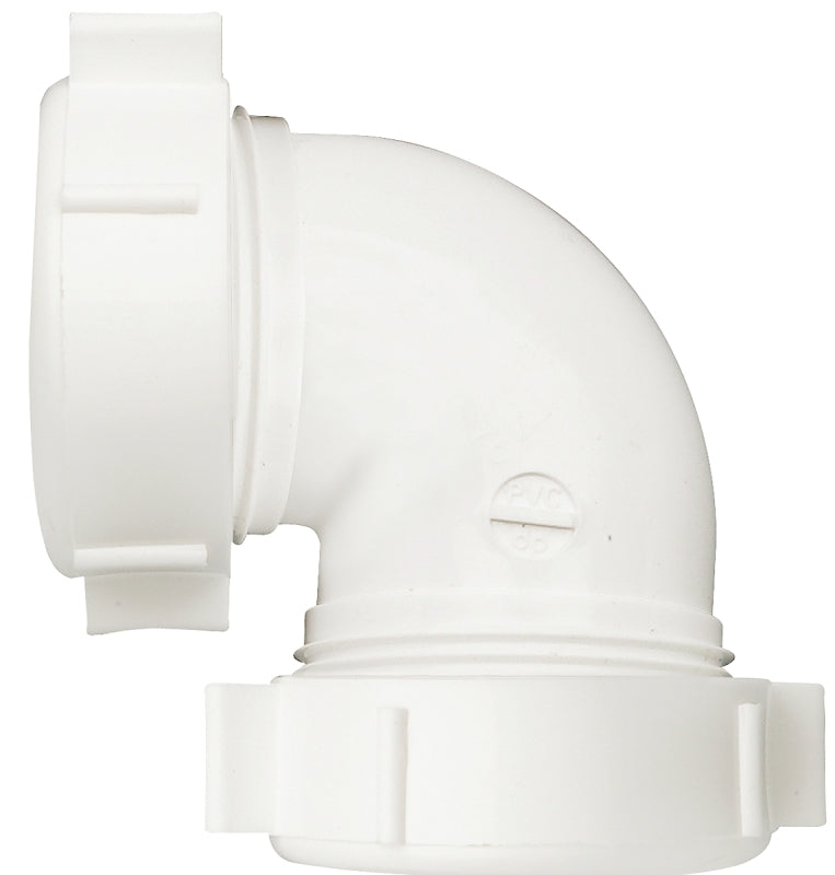 Plumb Pak PP55-5W Drain Pipe Elbow, 1-1/2 in, Slip-Joint, Polypropylene, White