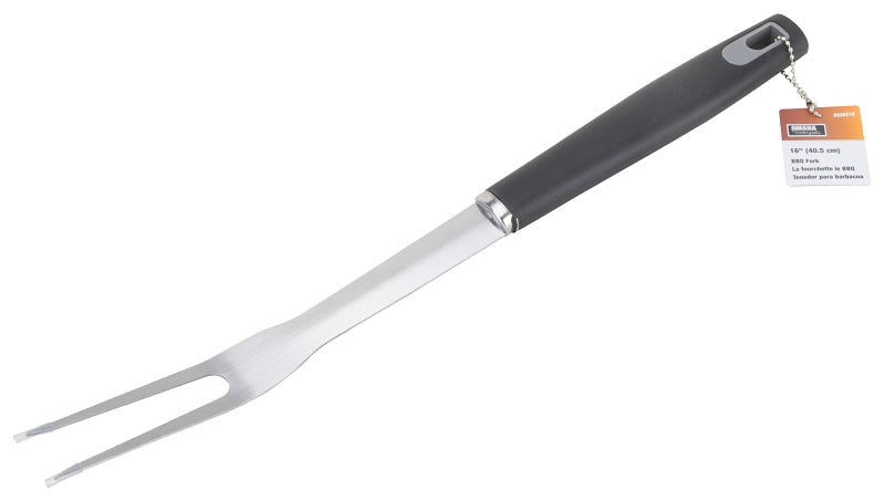 Omaha BBQ-22779-02 BBQ Fork, 1.5 mm, Stainless Steel Blade, Stainless Steel, Plastic Handle, Straight Handle, 16 in OAL