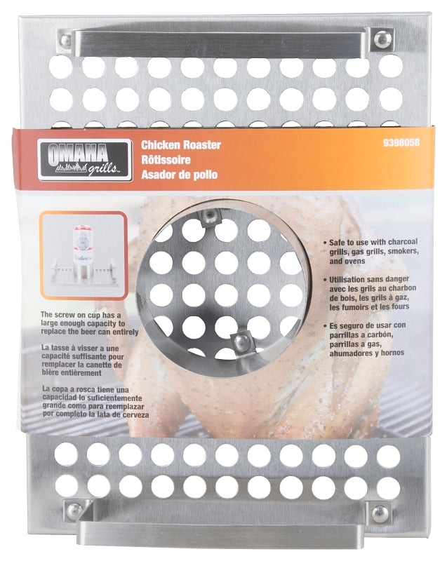 Omaha BBQ-22760 Chicken Roaster, 8-3/4 in L, Stainless Steel, Build-in Handle