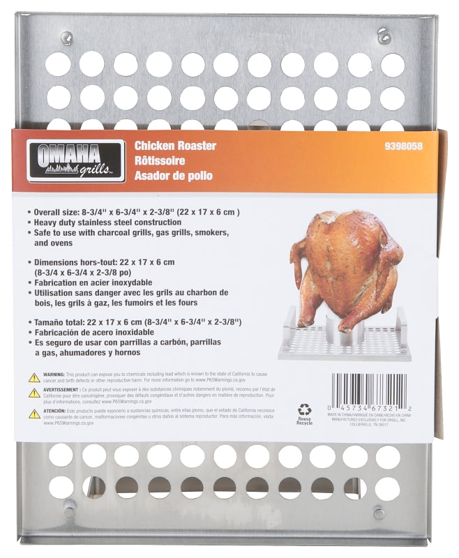 Omaha BBQ-22760 Chicken Roaster, 8-3/4 in L, Stainless Steel, Build-in Handle