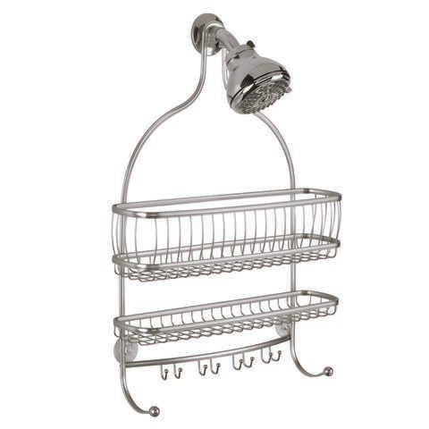 iDesign York Lyra Jumbo 4 in. H X 16 in. W X 23 in. L Satin Nickel Silver Shower Caddy