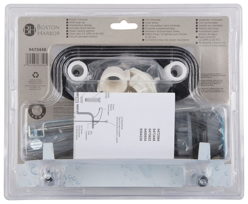 Boston Harbor PF4233 Lavatory Faucet, 1.5 gpm, 2-Faucet Handle, ABS, Chrome Plated, Lever Handle