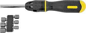 STANLEY 68-010 10-in-1 Ratcheting Screwdriver, 1/4 in Drive, 10-1/2 in OAL, Rubber Handle, Magnetic, Ergonomic Handle
