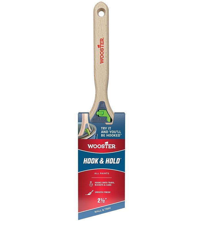Wooster Hook & Hold 5301-2 1/2 Trim Paint Brush, 2-1/2 in W, Angular, Soft Brush, 2-5/8 in L Bristle, Sash Handle