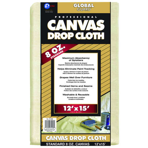 Premier GlobalGuard 12 ft. W X 15 ft. L 8 oz Professional Grade Canvas Drop Cloth 1 pk