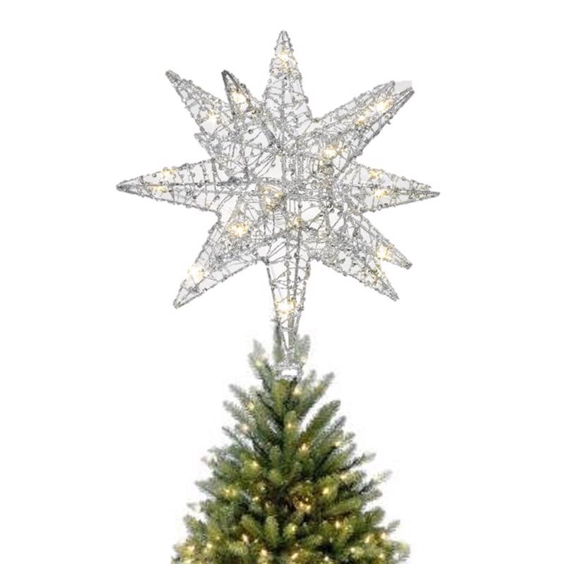 Celebrations LED Silver Microdot Star Tree Topper 9 in.