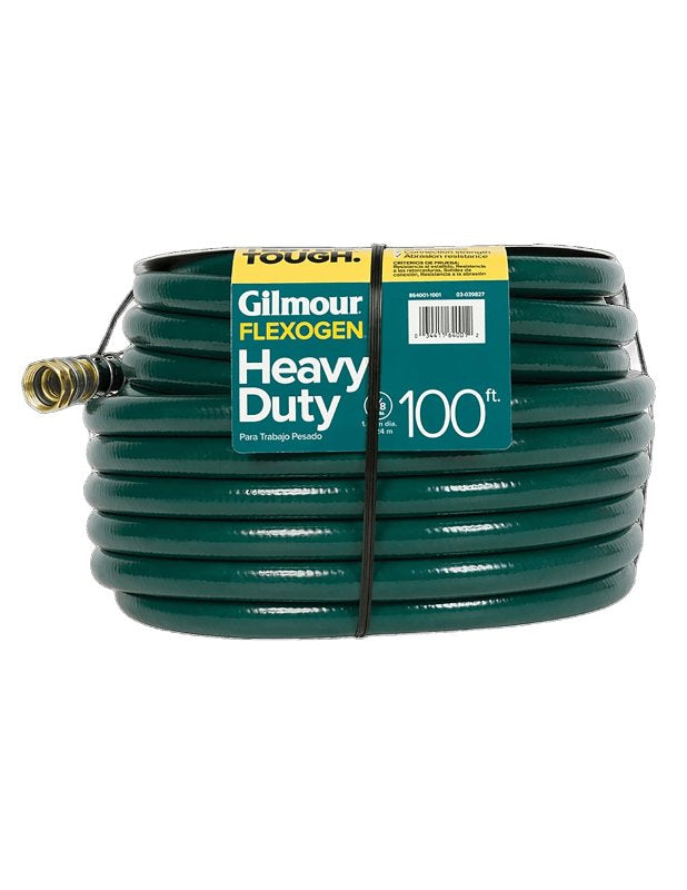 Gilmour 864001-1001 Heavy-Duty Garden Hose, 5/8 in, 100 ft L, Spigot, Brass/Stainless Steel/Vinyl, Green