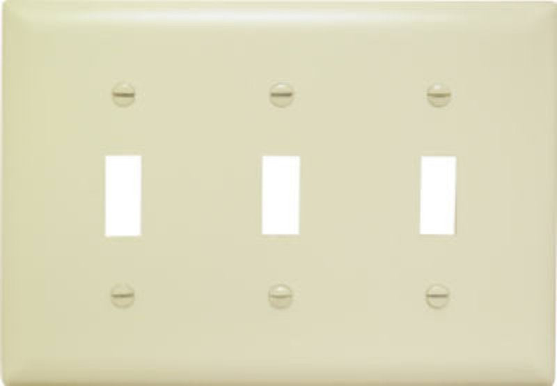 Pass & Seymour TradeMaster TP Series TP3-I Wallplate, 4-11/16 in L, 6.563 in W, 3-Gang, Nylon, Ivory, Matte