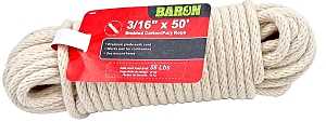 Baron 42605 Cord, 3/16 in Dia, 50 ft L, 56 lb Working Load, Cotton/Poly, White