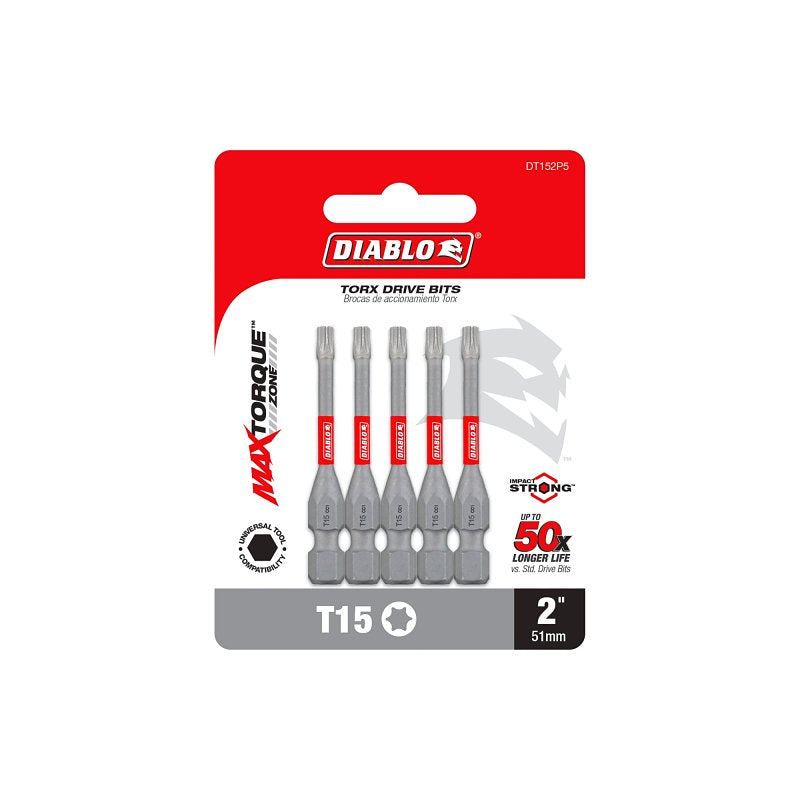 Diablo DT152P5 Drive Bit, #15 Drive, Torx Drive, 1/4 in Shank, Hex Shank, 2 in L