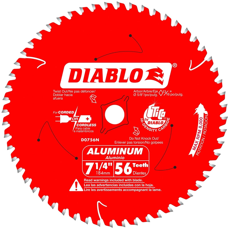 Diablo D0756NA Circular Saw Blade, 7-1/4 in Dia, 5/8 in Arbor, 56-Teeth, TiCo Carbide Cutting Edge