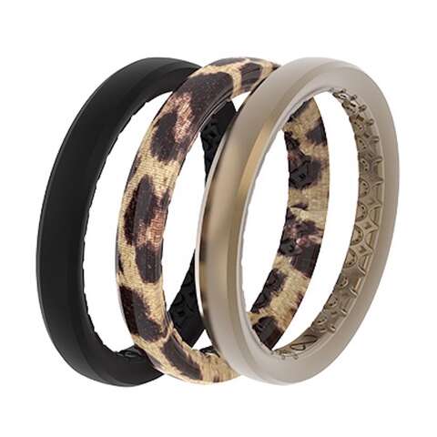 Groove Life Women's Leopard Round Assorted Stackable Rings Silicone Water Resistant Size 6
