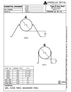 AmeriVent 3VPH Vent Pipe Hanger, 3-1/2 in Duct, Steel, Galvanized