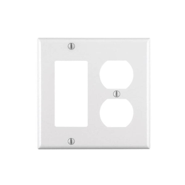 Leviton 80455-W Combination Wallplate, 4-1/2 in L, 4-9/16 in W, Standard, 2-Gang, Thermoset Plastic, White