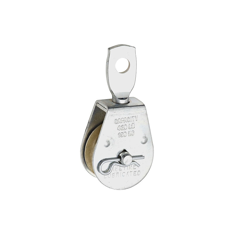National Hardware N195-784 Pulley, Single Swivel, 0.38 in Dia Eye, 3/8 in Rope, 420 lb Working Load, 1-1/2 in Sheave