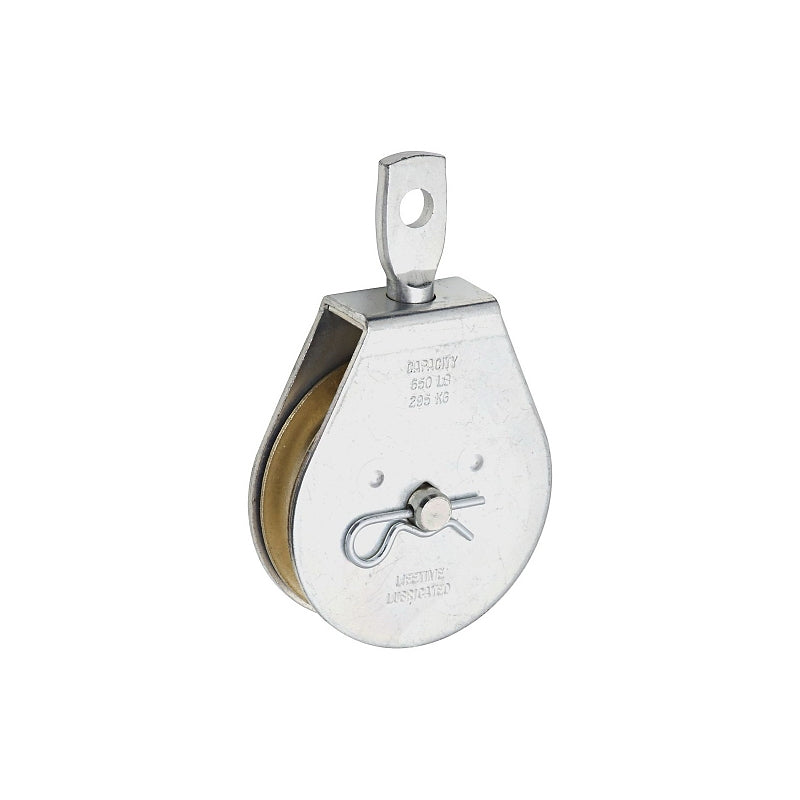 National Hardware N220-004 Pulley, Single Swivel, 0.4 in Dia Eye, 1/2 in Rope, 650 lb Working Load, 3 in Sheave, Zinc