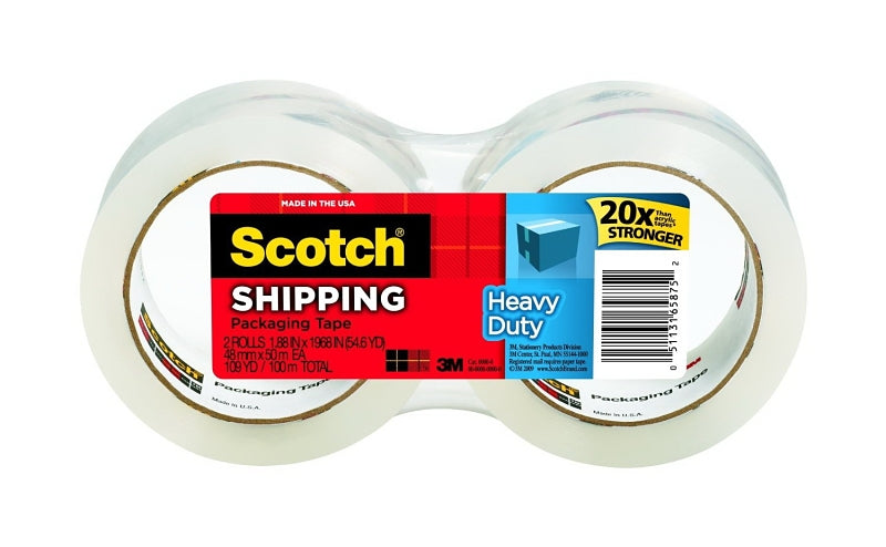 Scotch 3850-2 Series Packaging Tape, Hot Melt Adhesive, 54.6 yd L, Clear, 1.88 in W