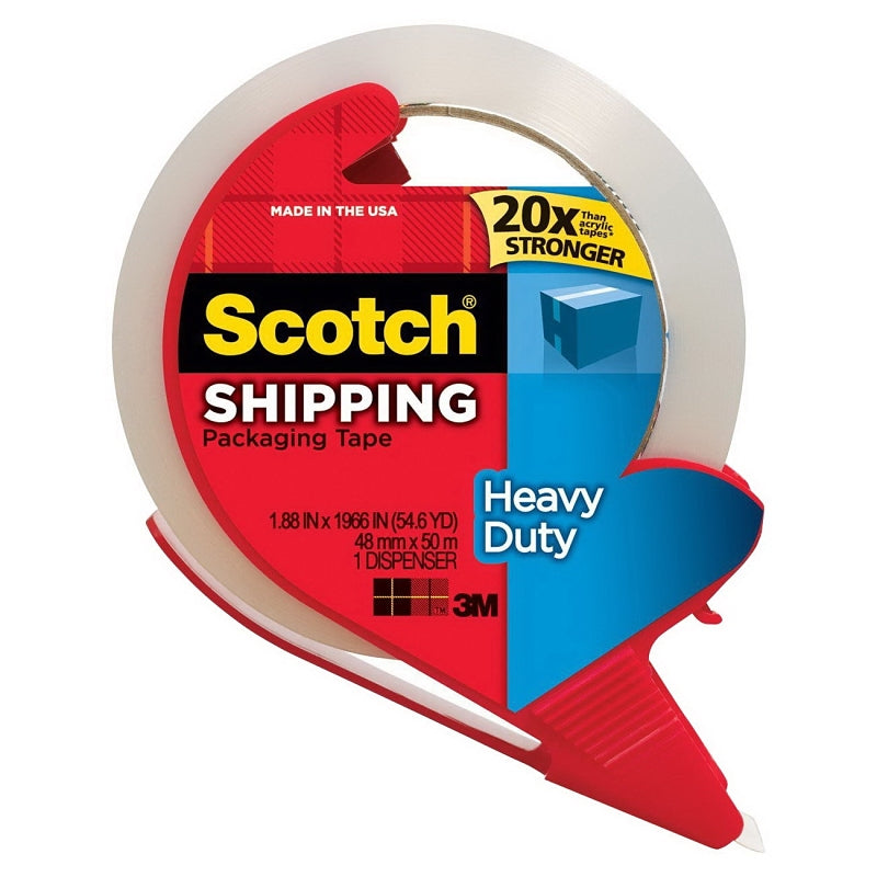 Scotch 3850-RD Series Packaging Tape, Hot Melt Adhesive, 54.6 yd L, Clear, 1.88 in W, Polypropylene Backing