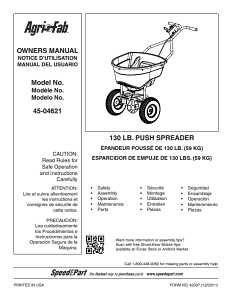 Agri-Fab 45-0462 Broadcast Spreader, 25,000 sq-ft Coverage Area, 12 ft W Spread, 130 lb Capacity, Polyester Hopper