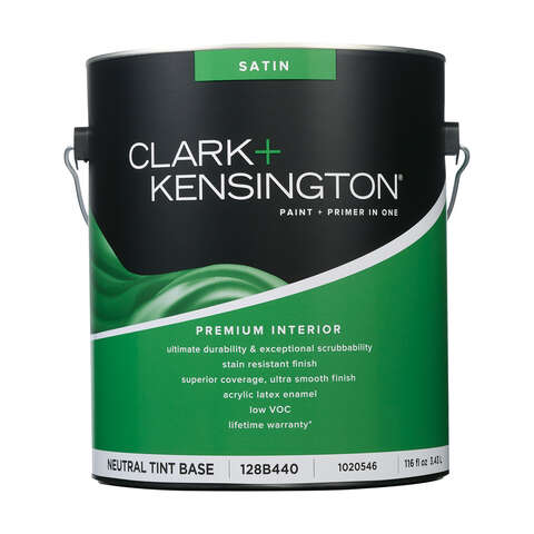 Clark+Kensington Satin Tint Base Neutral Base Paint + Primer Interior 1 gal, Pack of 4