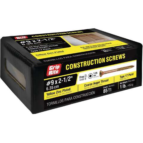 Grip-Rite No. 9 X 2-1/2 in. L Star Flat Head Coarse Construction Screws