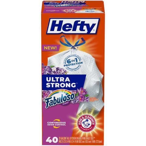 Hefty Ultra Strong 13 gal Fabuloso Tall Kitchen Bags Drawstring 40 pk, Pack of 6