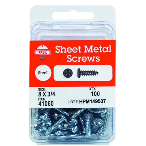 HILLMAN No. 8 X 1-1/2 in. L Phillips Pan Head Sheet Metal Screws 75 pk, Pack of 5