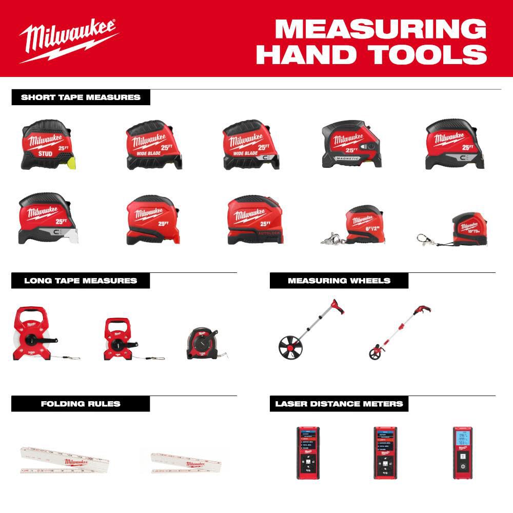 Milwaukee 48-22-1816 Auto-Lock Tape Measure, 16 ft L Blade, 1 in W Blade, Steel Blade, ABS Case, Black/Red Case