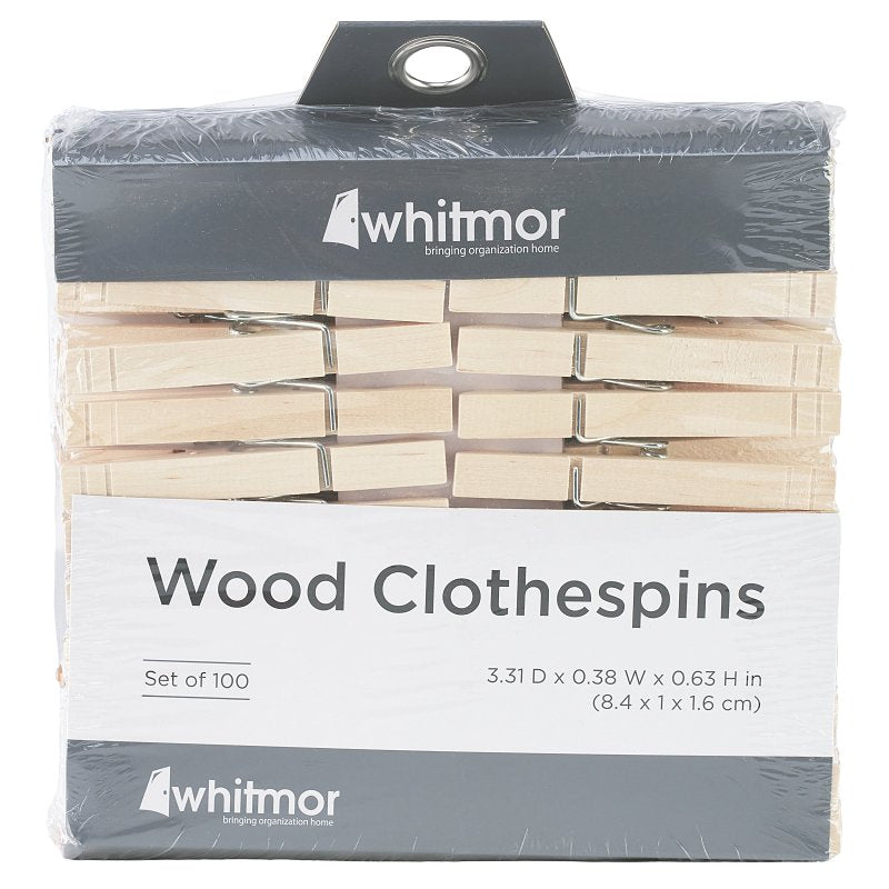 Whitmor 6026-868 Clothes Pin, 0.38 in W, 3.38 in L, Wood, Natural