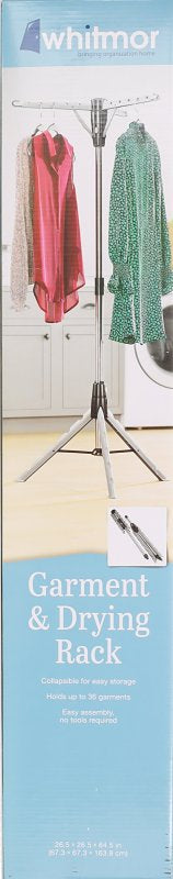 Whitmor 6036-3870 Cloth Drying Rack, Stainless Steel, Silver, 28 in W, 64-1/2 in H, 28 in L