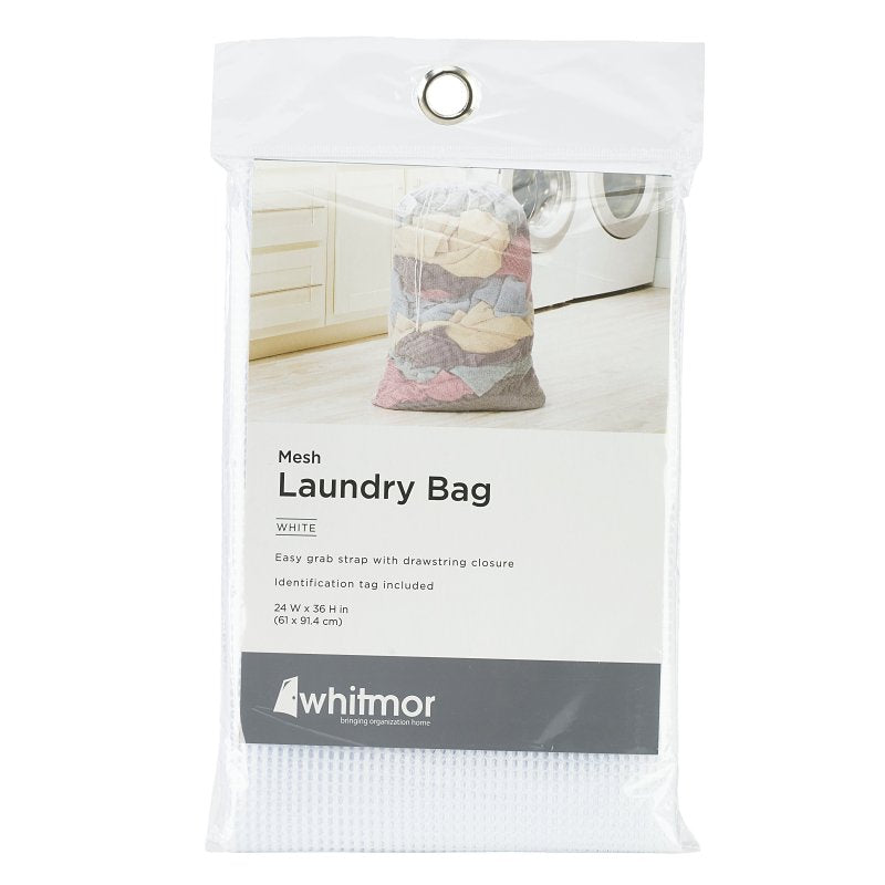 Whitmor 6154-2115 Laundry Bag, Drawstring Closure, Polyester Mesh, White