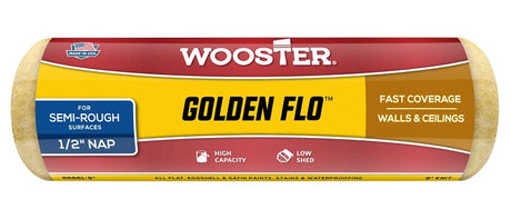 Wooster RR661-9 Roller Cover, 1/2 in Thick Nap, 9 in L, Fabric Cover, Yellow