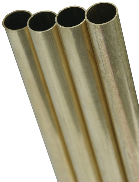 K & S 1145 Decorative Tube, Round, 36 in L, 1/8 in Dia, 0.014 in Wall, Brass, Pack of 5