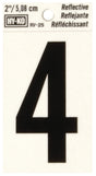 Hy-Ko RV-25 Series RV-25/4 Self-Adhesive Reflective Number, Character: 4, 2 in H Character, Black Character, Vinyl, Pack of 10