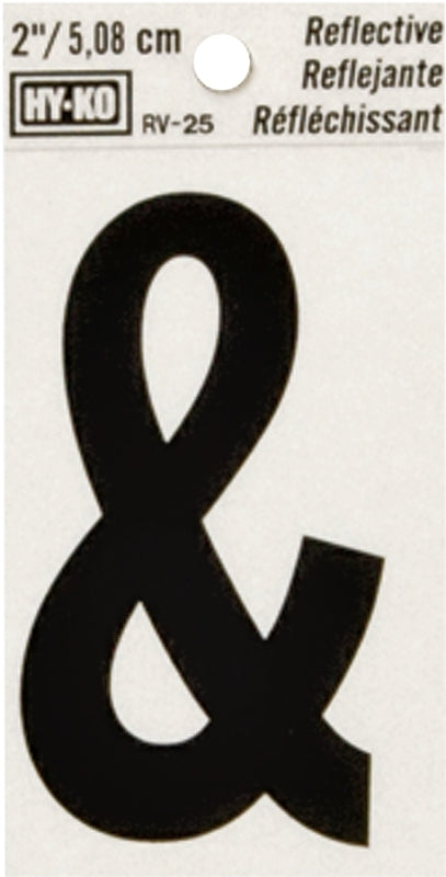Hy-Ko RV-25 Series RV-25/& Self-Adhesive Reflective Sign, Character: &, 2 in H Character, Black Character, Vinyl, Pack of 10