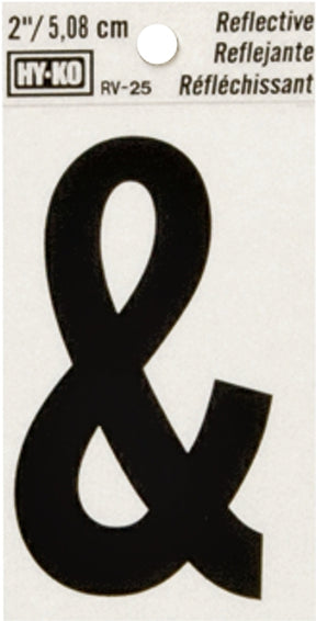 Hy-Ko RV-25 Series RV-25/& Self-Adhesive Reflective Sign, Character: &, 2 in H Character, Black Character, Vinyl, Pack of 10