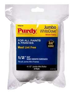 Purdy 14G624013 Jumbo Mini Roller Cover, 1/2 in Thick Nap, 4-1/2 in L, Dralon Fabric Cover