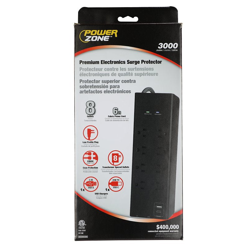 Powerzone ORPBSUFC408 Surge Coax, 6 ft L Cable, Black
