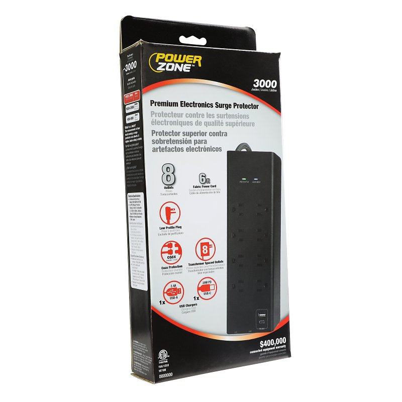 Powerzone ORPBSUFC408 Surge Coax, 6 ft L Cable, Black